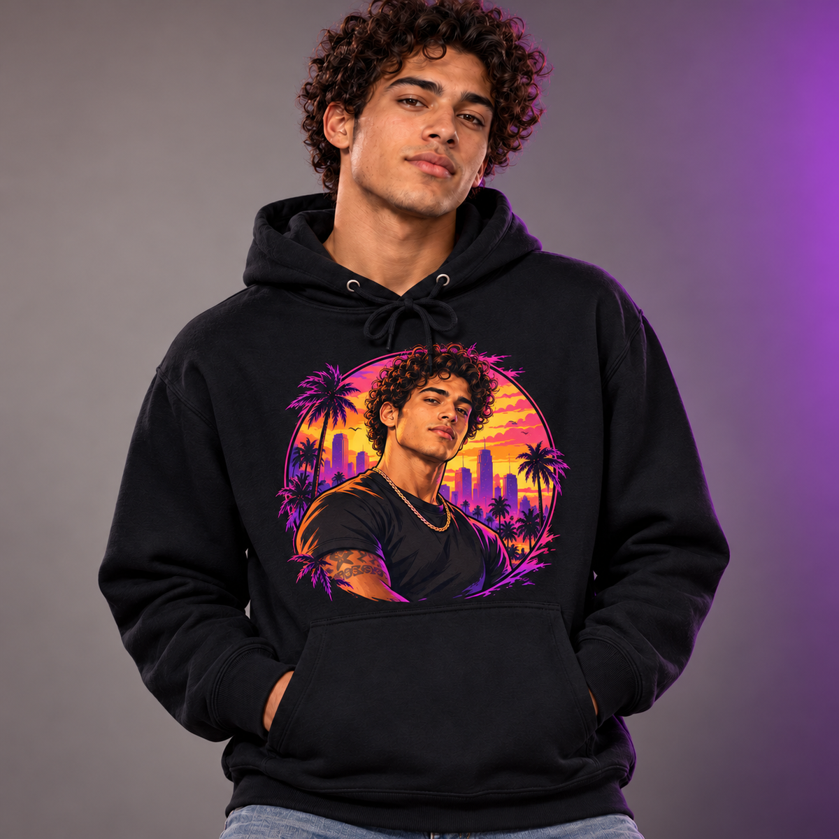 Model wearing My Game Fit Black hoodie