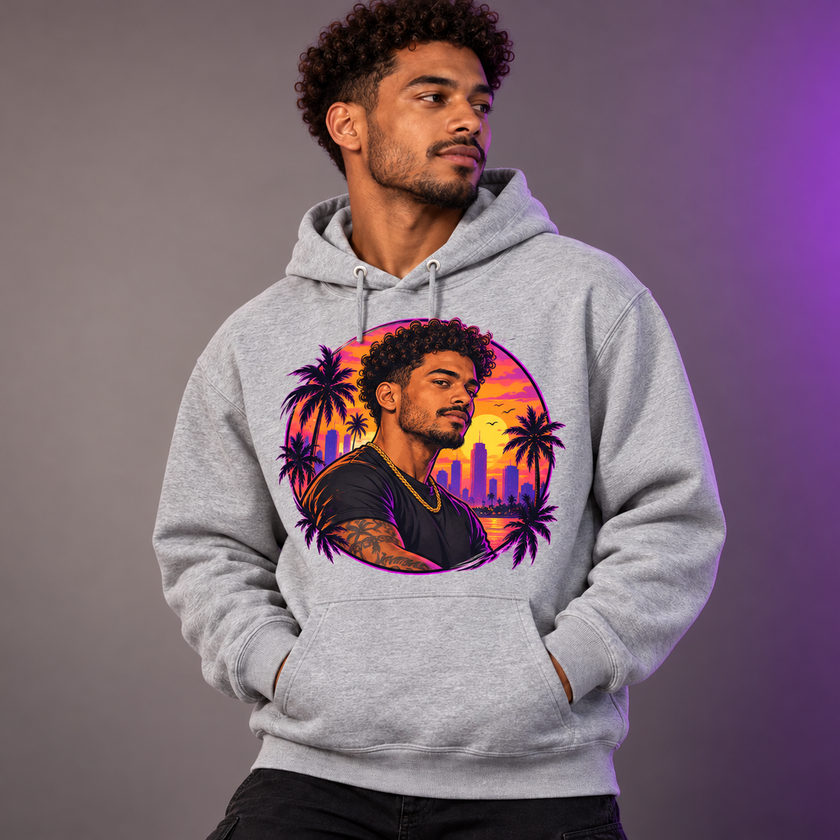 Model wearing My Game Fit Sport Grey hoodie