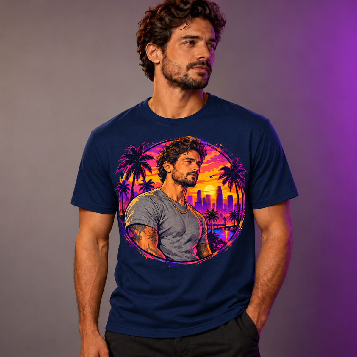 Model wearing My Game Fit Navy T-shirt