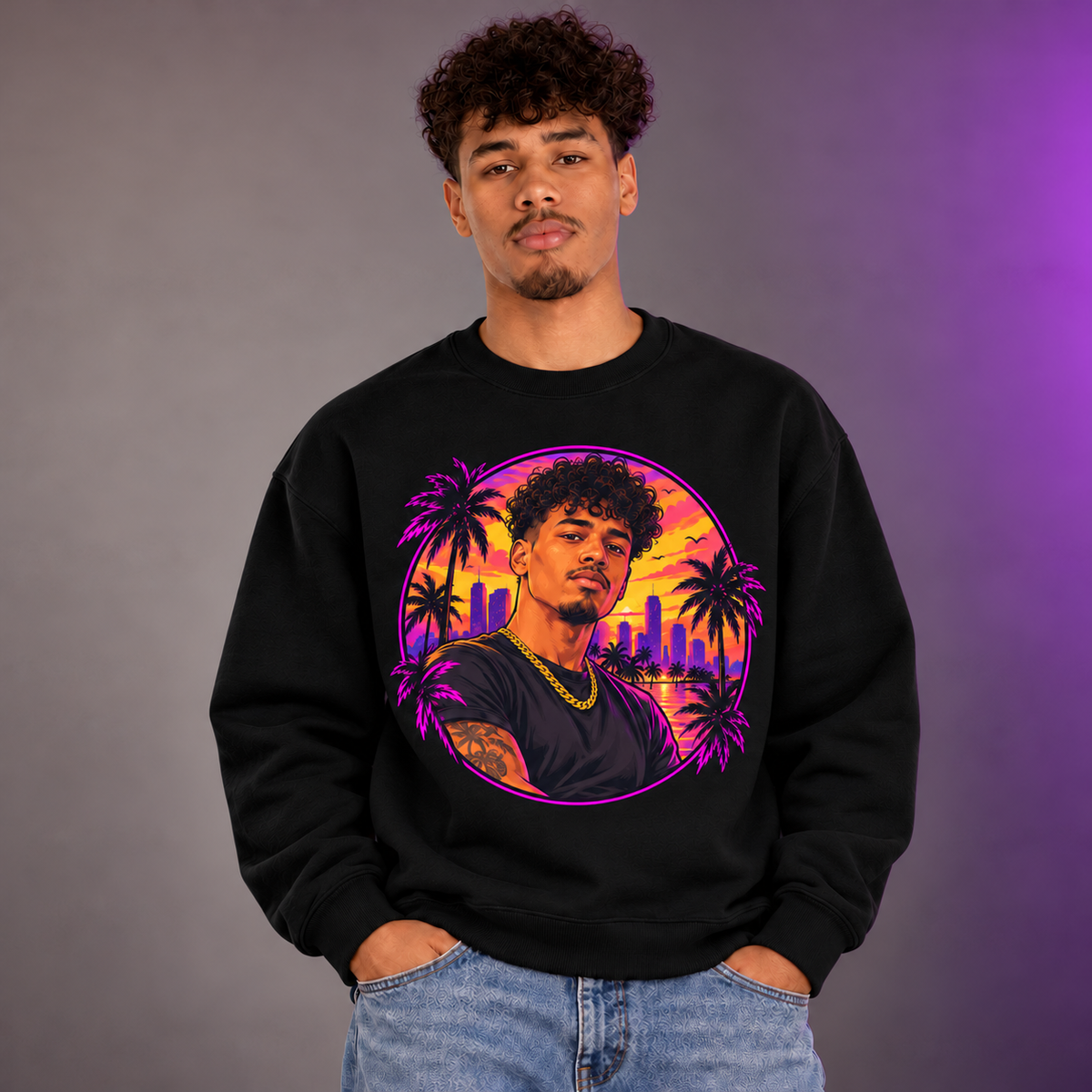 Model wearing My Game Fit Black sweatshirt