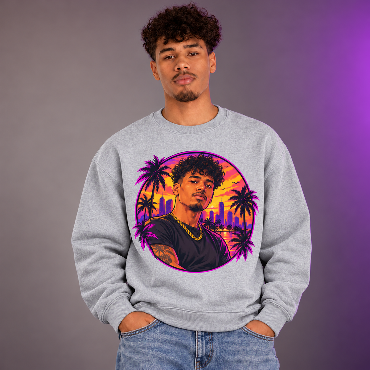 Model wearing My Game Fit Sport Grey sweatshirt