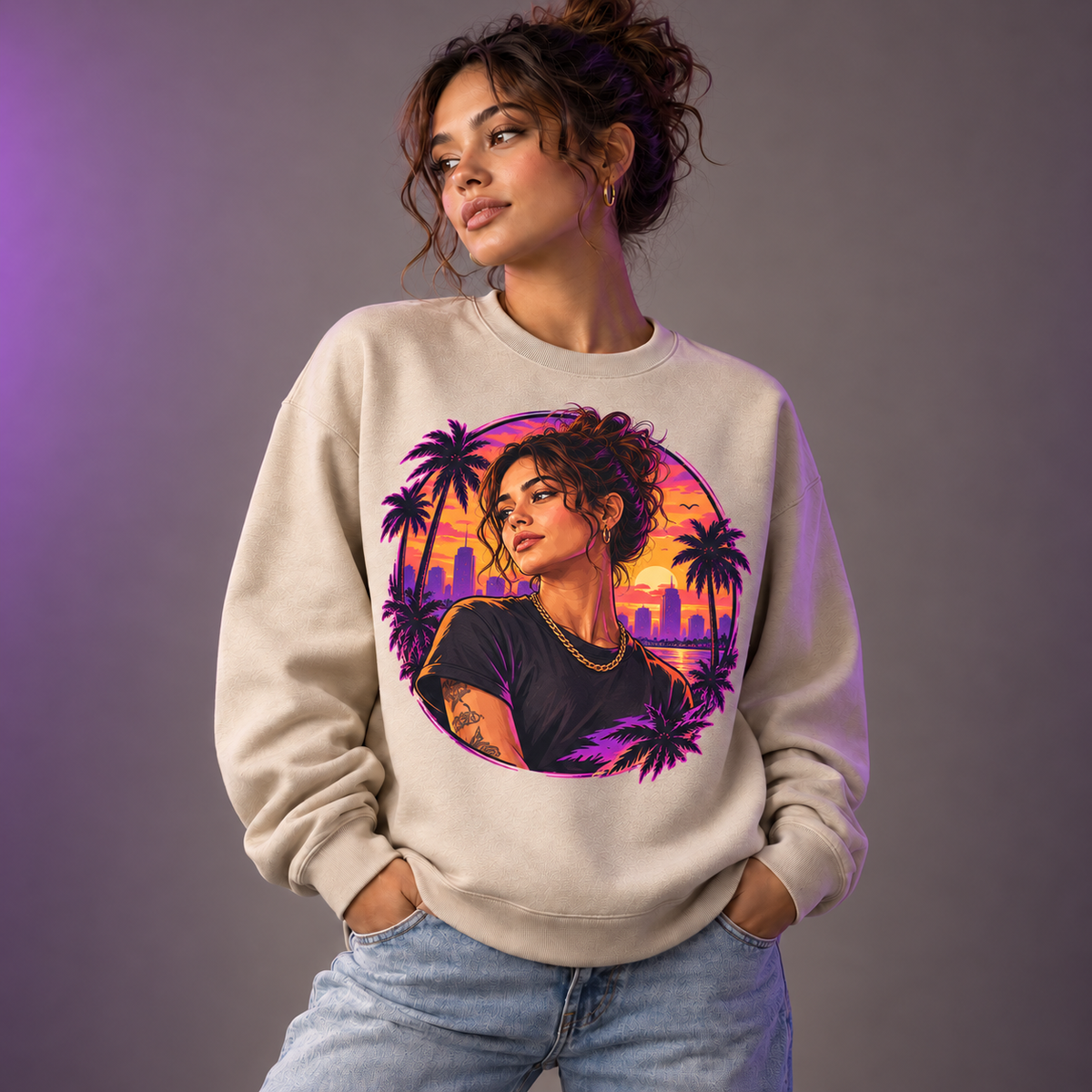 Model wearing My Game Fit Sand sweatshirt