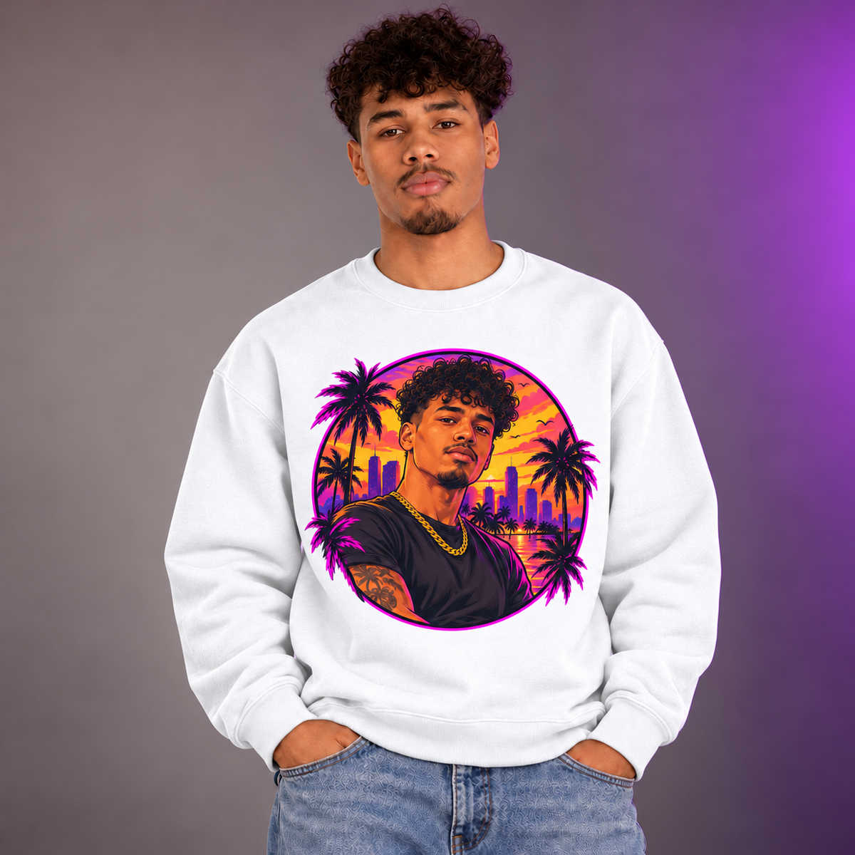 Model wearing My Game Fit White sweatshirt