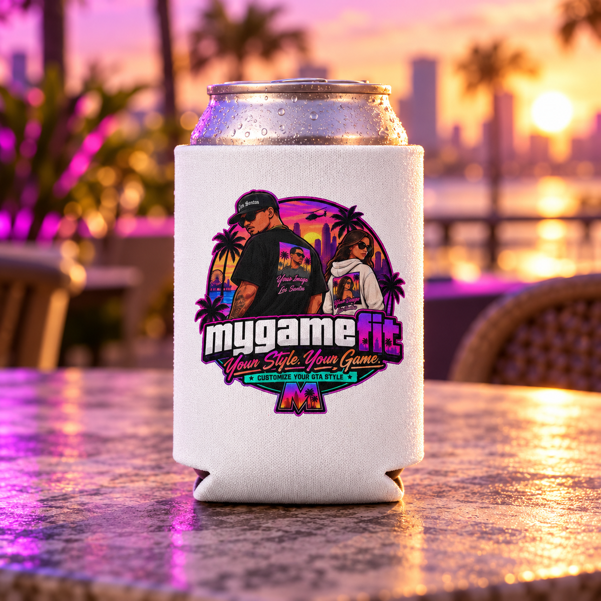 Lifestyle example of MY GAMER FIT cooler showing the original branded artwork