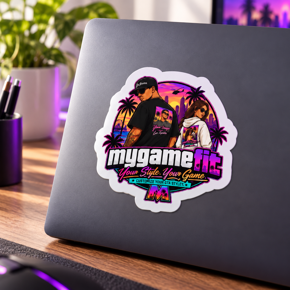 Lifestyle example of MY GAMER FIT sticker showing the original branded artwork