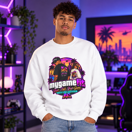 Model wearing My Game Fit White sweatshirt